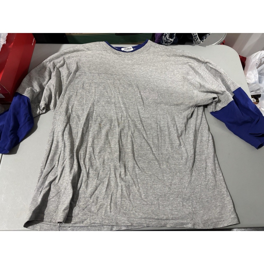 Vtg Macgregor‎ Double Sleeve Ringer Gray Purple 2XL 90s